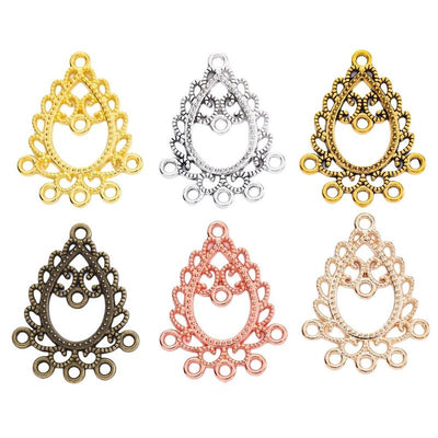 Assorted antique bronze, gold, antique gold, antique silver, light gold and rose gold ornate teardrop multi loop connect