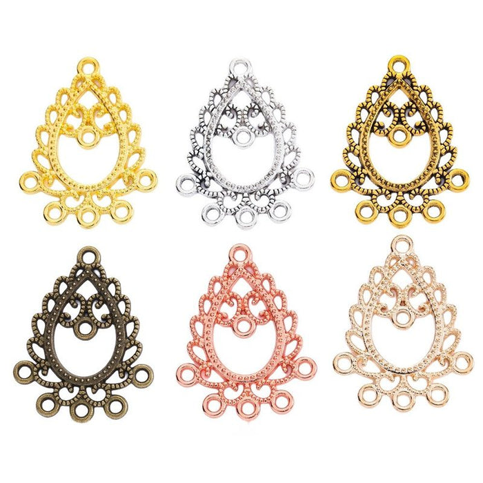 Ornate Teardrop Multi Loop Connector In Assorted Metal Finishes For Jewelry Crafts