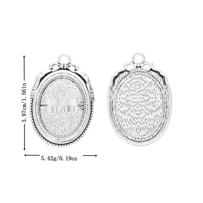 Floral Edge Oval Cabochon Pendant Setting in Antique Silver Tone