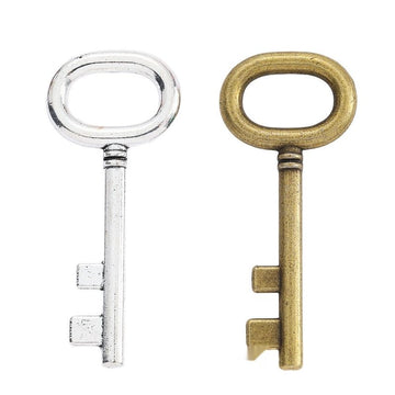 Oval Bow Skeleton Key Metal Charm for Jewelry Making in Antique Bronze and Antique Silver