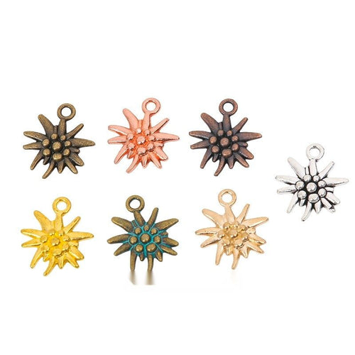 Spiky Flower Charm shown in the available metal finishes on white