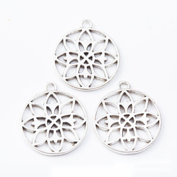 Round Floral Openwork Metal Connectors in Antique Silver