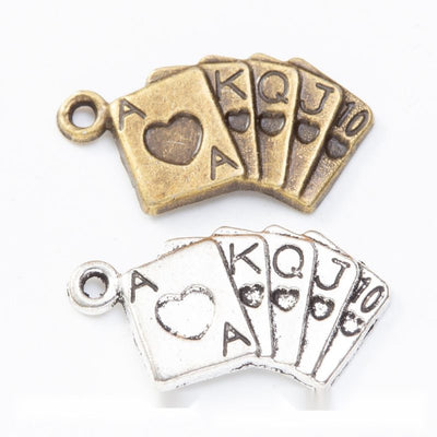 Product photo 1 of the playing card fan charm highlighting its fanned playing cards with engraved suit symbols