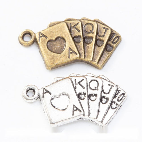 Product photo 1 of the playing card fan charm highlighting its fanned playing cards with engraved suit symbols