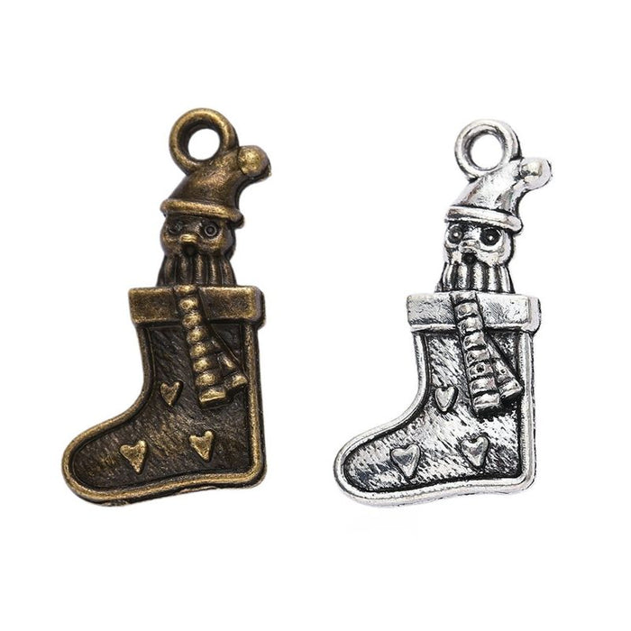 Detailed Christmas Stocking Charms in Bronze and Silver