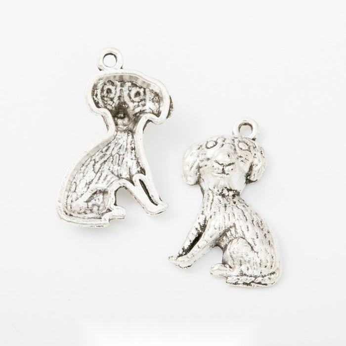 Sitting Shaggy Dog Detailed Metal Charm in 1 Finish