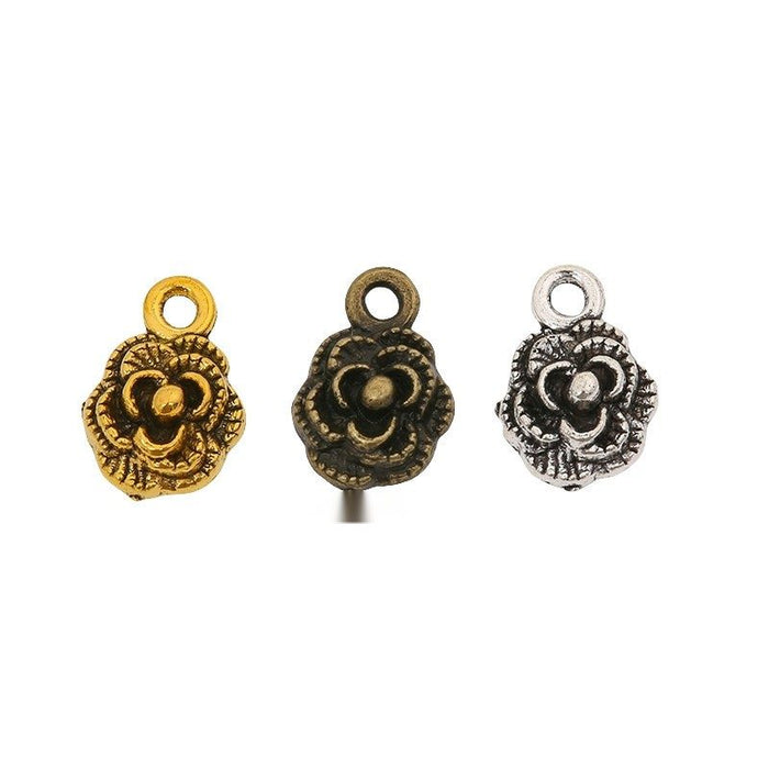 Raised Rose Charm In 3 Metal Finishes For Jewelry Making