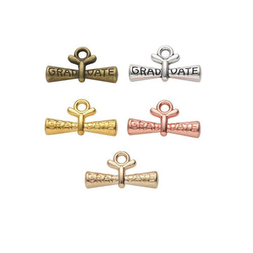 Graduate Scroll Metal Pendant Charms in 5 Distinct Finishes