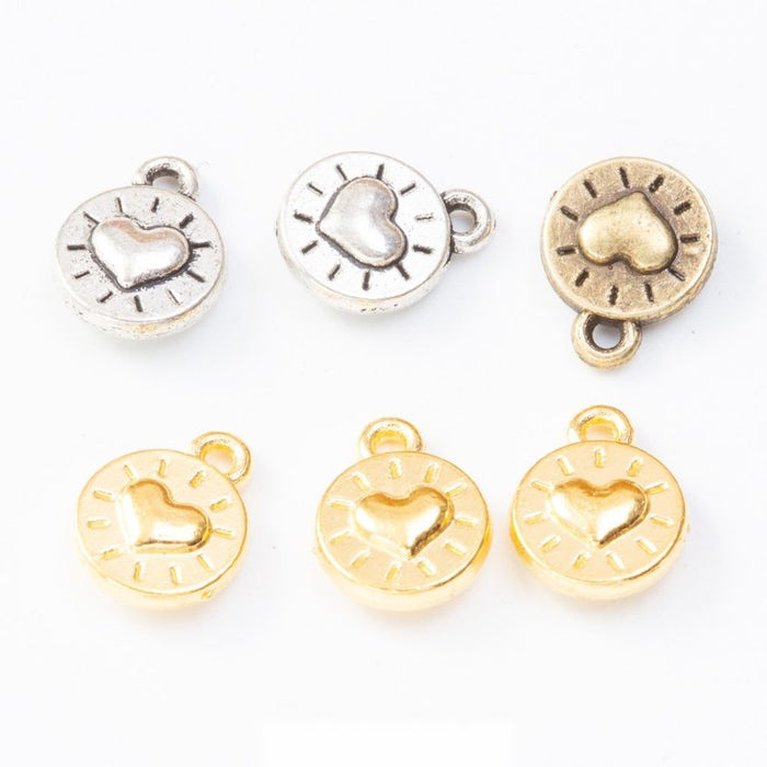 Round Heart Cutout Metal Charm Pendant in Three Finishes