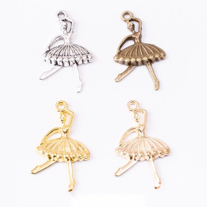 Ballerina Dancer Charm Pendants in 4 Metal Finish Options