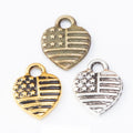 Vintage Finish Metal American Flag Heart Charms in 3 Style Options view 1