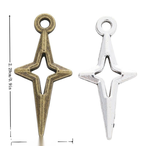 Elongated Star Charm showing a long open star silhouette and top loop