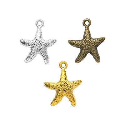 Textured Starfish Metal Charm Pendant shown in the available visible finishes
