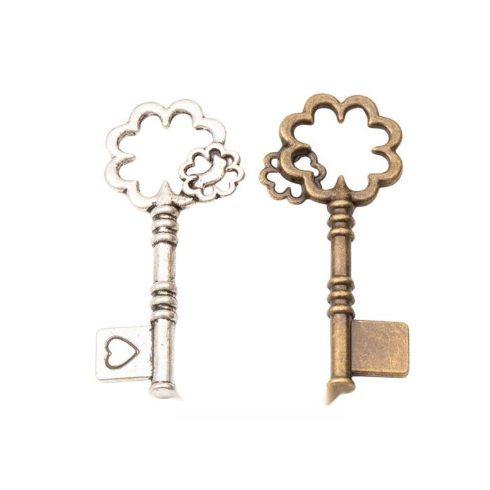 Flower Bow Key Charm in 2 Metal Finishes for Jewelry Making