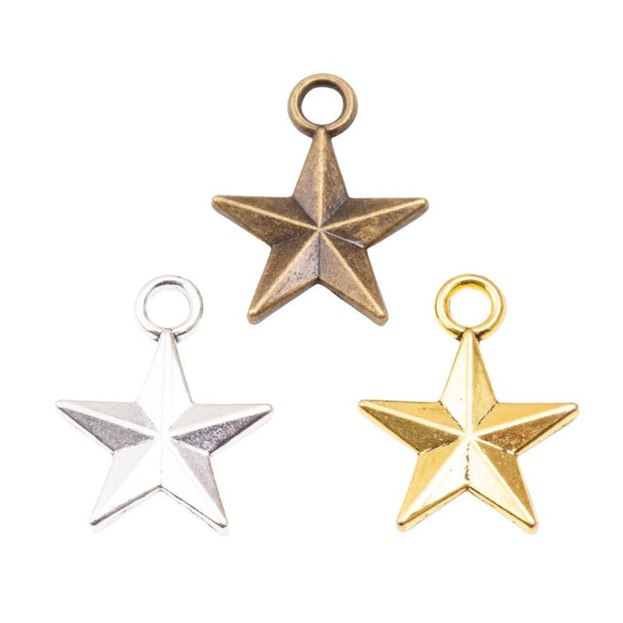 Smooth Five Point Star Pendants in 4 Metal Finish Options