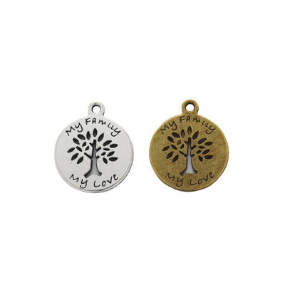 Family Tree Disc metal component, front grouping showing the available finishes.