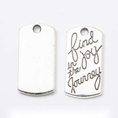 Find Joy in the Journey Engraved Tag Pendant Charm shown in front and back product view