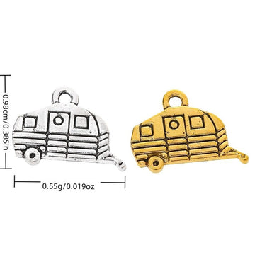 Camper Van Metal Charms in Antique Gold and Silver Finishes