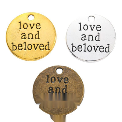 Finish overview of love and beloved round metal charm