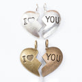 Split Heart Pair Metal Charms in 2 Pictured Finishes view 1
