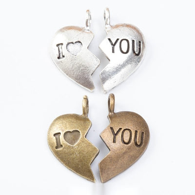 Split Heart Pair metal pieces shown in the available finishes.