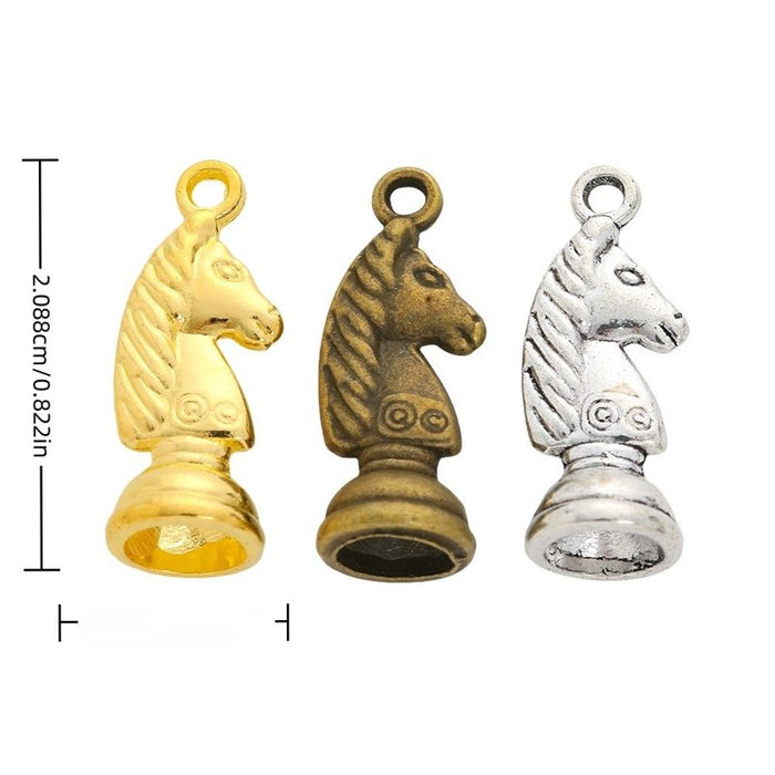 Horse Head Charm with a chess-knight horse profile in 3 Metal Finishes