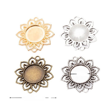 Vintage Floral Round Bezel Connectors in Multiple Finishes for Jewelry Making