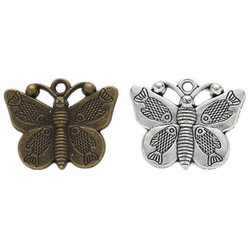 Embossed Broad Wing Butterfly Charm in 2 Metal Finishes for Jewelry Making