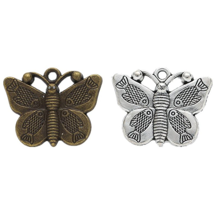 Embossed Broad Wing Butterfly Charm in 2 Metal Finishes for Jewelry Making