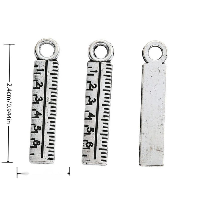 Antique Silver Ruler Charm with Engraved Measurement Marks