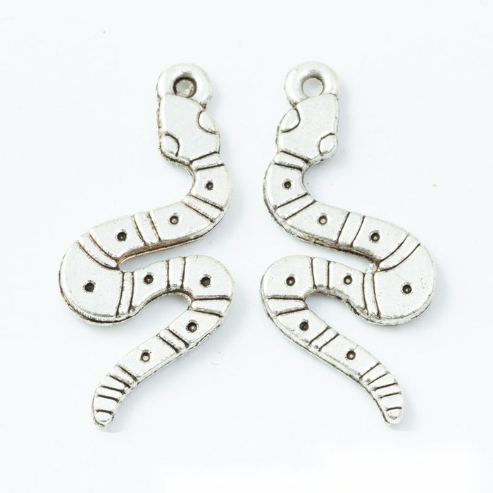 Antique Silver Tone Coiled Snake Metal Charm Pendant