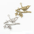 Bird on Branch Detailed Metal Charm Pendants in 2 Finishes view 1