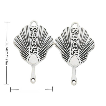 Inscribed Folding Fan Charm in Antique Silver Tone