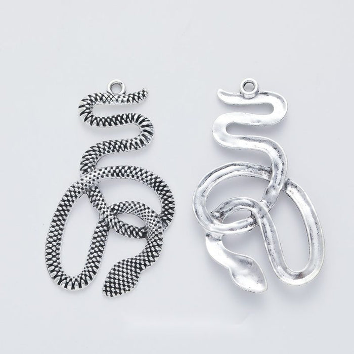 Antique Silver Coiled Snake Charm with Textured Scales