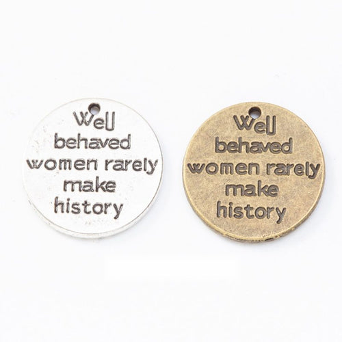 Inscribed Round Disc metal pieces shown in the available finishes.