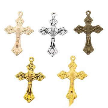 Floral End Crucifix Metal Charms in Five Finishes for Jewelry Making