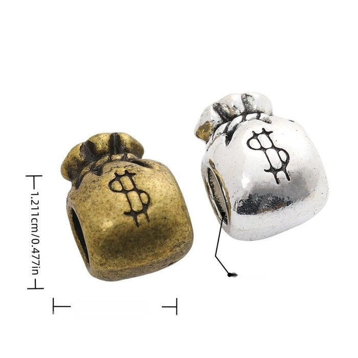 Dollar Money Bag Large Hole Metal Beads In Two Tones