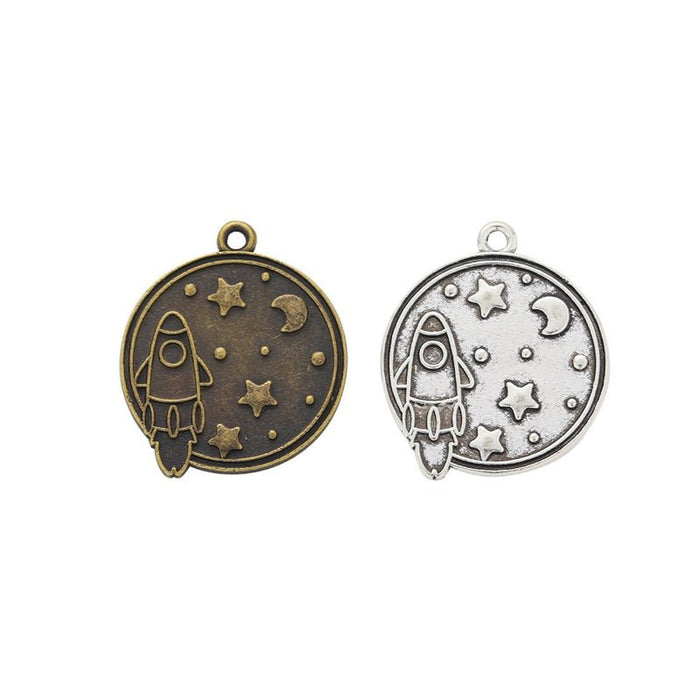 Rocket and Planet Charm Metal Pendant for Jewelry Making