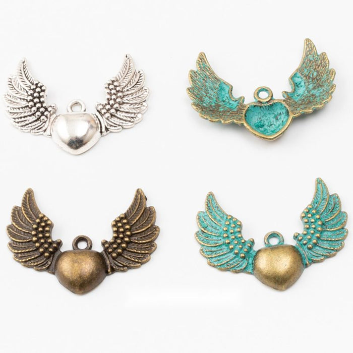 Winged Heart Metal Connector Charm in Three Finishes