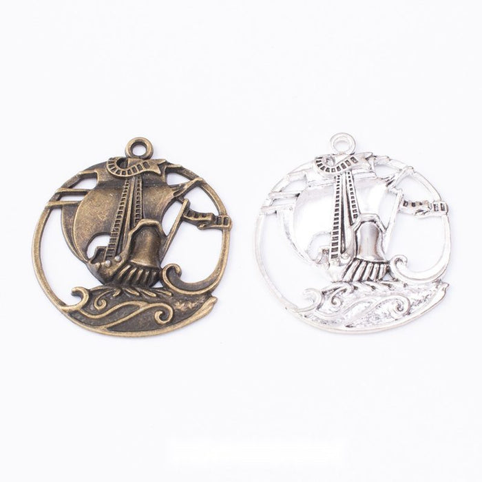 Sailing Ship Charm Alloy Jewelry Making Component in 2 Finish Options