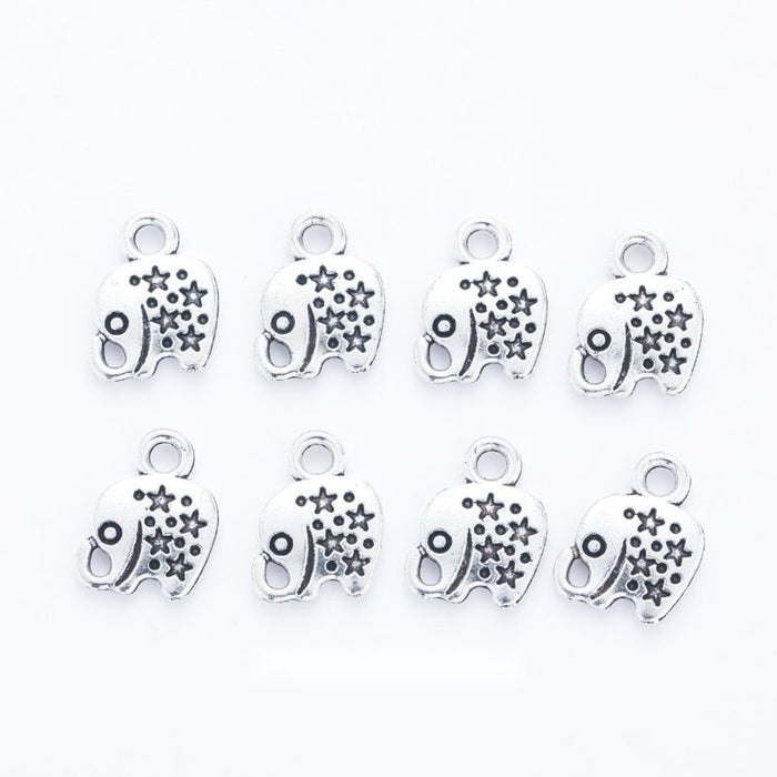 Patterned Small Elephant Metal Charm in Antique Silver Finish