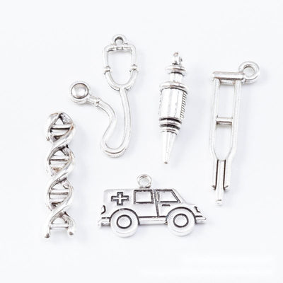Medical Theme Metal Charms grouped product view on a white background