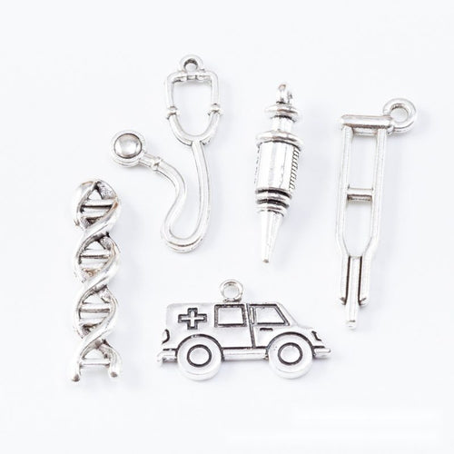 Medical Theme Metal Charms grouped product view on a white background