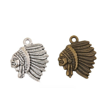 Feather Headdress Profile Metal Charms in Bronze and Silver