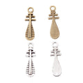 Chinese Lute Instrument Metal Charm in Two Antique Finishes view 1