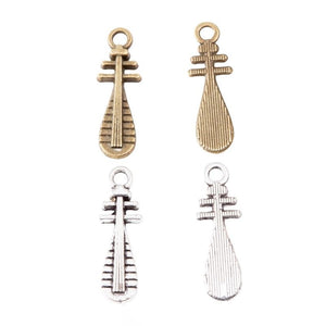 Chinese Lute Instrument Metal Charm in Two Antique Finishes