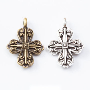 Ornate Cross Metal Charm in 2 Distinct Finishes for Jewelry Making