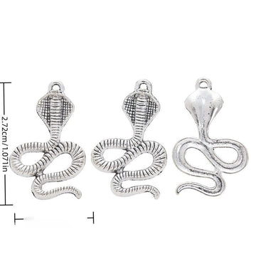 Antique Silver Coiled Cobra Snake Metal Pendant Charm