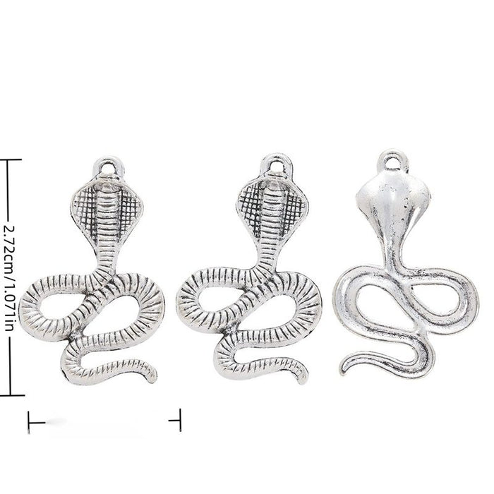 Antique Silver Coiled Cobra Snake Metal Pendant Charm