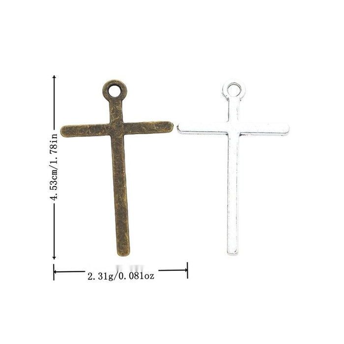 Plain Cross Charm with a slender plain cross in 2 Metal Finishes